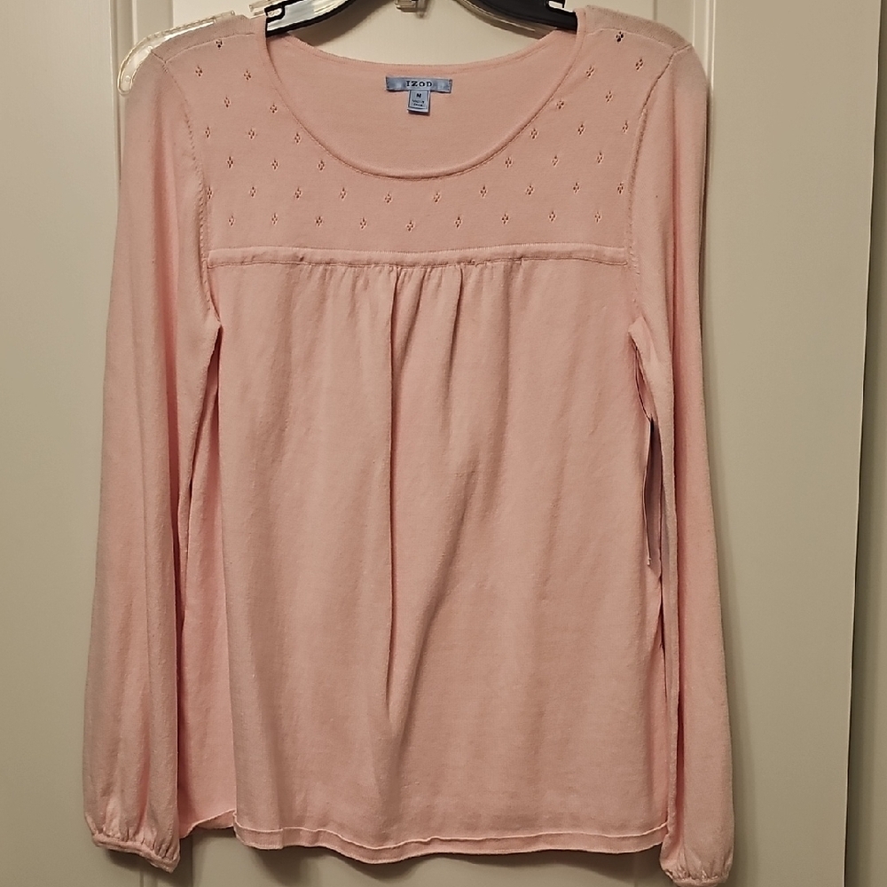 514 Izod Pink Blouse with Relaxed Fit and Embellished Details